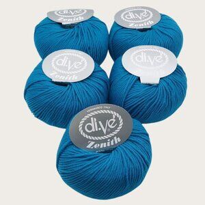 DiVe' Zenith Yarn Lot of 5 Blue 100% Extra Fine Merino Wool Made in Italy New